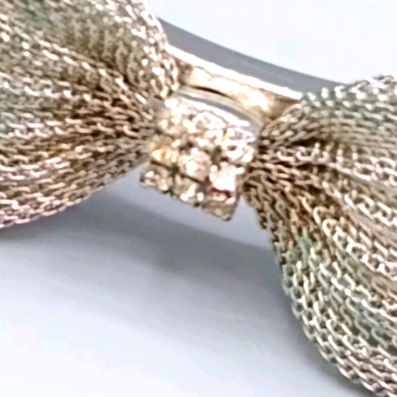 Silver Clamper Bangle Bracelet Mesh Bowtie Wedding Jewelry Vintage - Picture 4 of 16